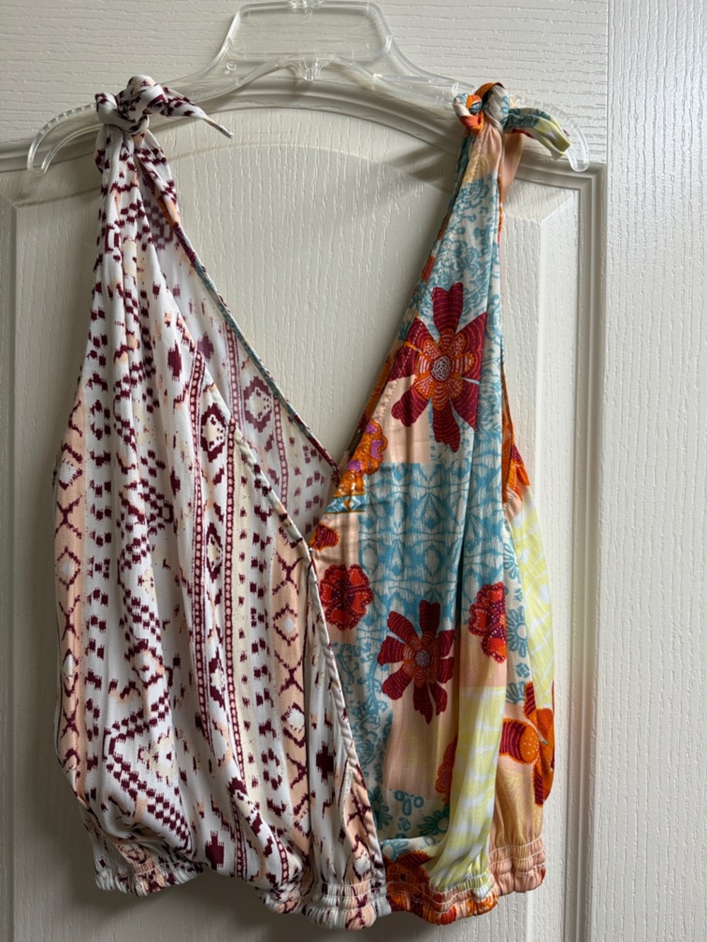 Free People Peach Floral Top with Orange, Purple & Teal Accents